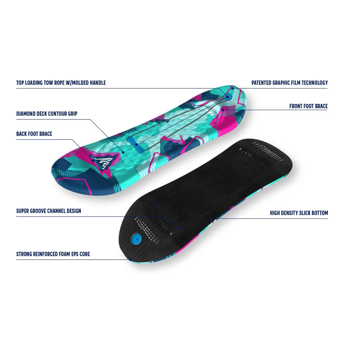 Artikfun Premium Foam Snowboard Sled 2-Pack | Contoured Foot Deck & Tow Rope | 48in-122cm | Safer Ride for All Ages - view 5