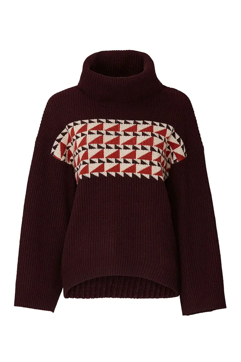 Charli Lisa Sweater Purple X-Small | Boxy High-Low Hem, Jacquard Motif, Polyester Blend - view 2