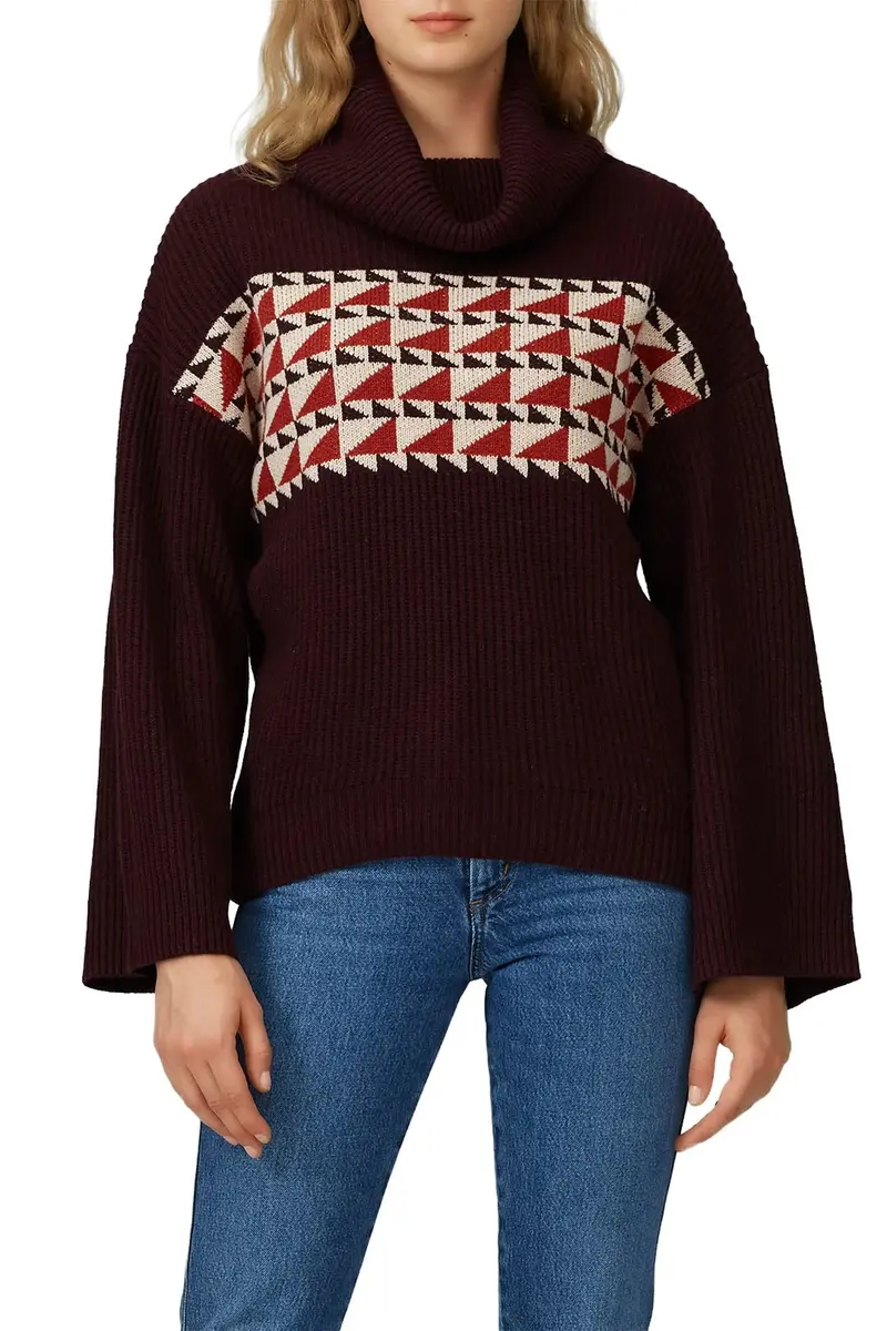 Charli Lisa Sweater Purple X-Small | Boxy High-Low Hem, Jacquard Motif, Polyester Blend - view 3
