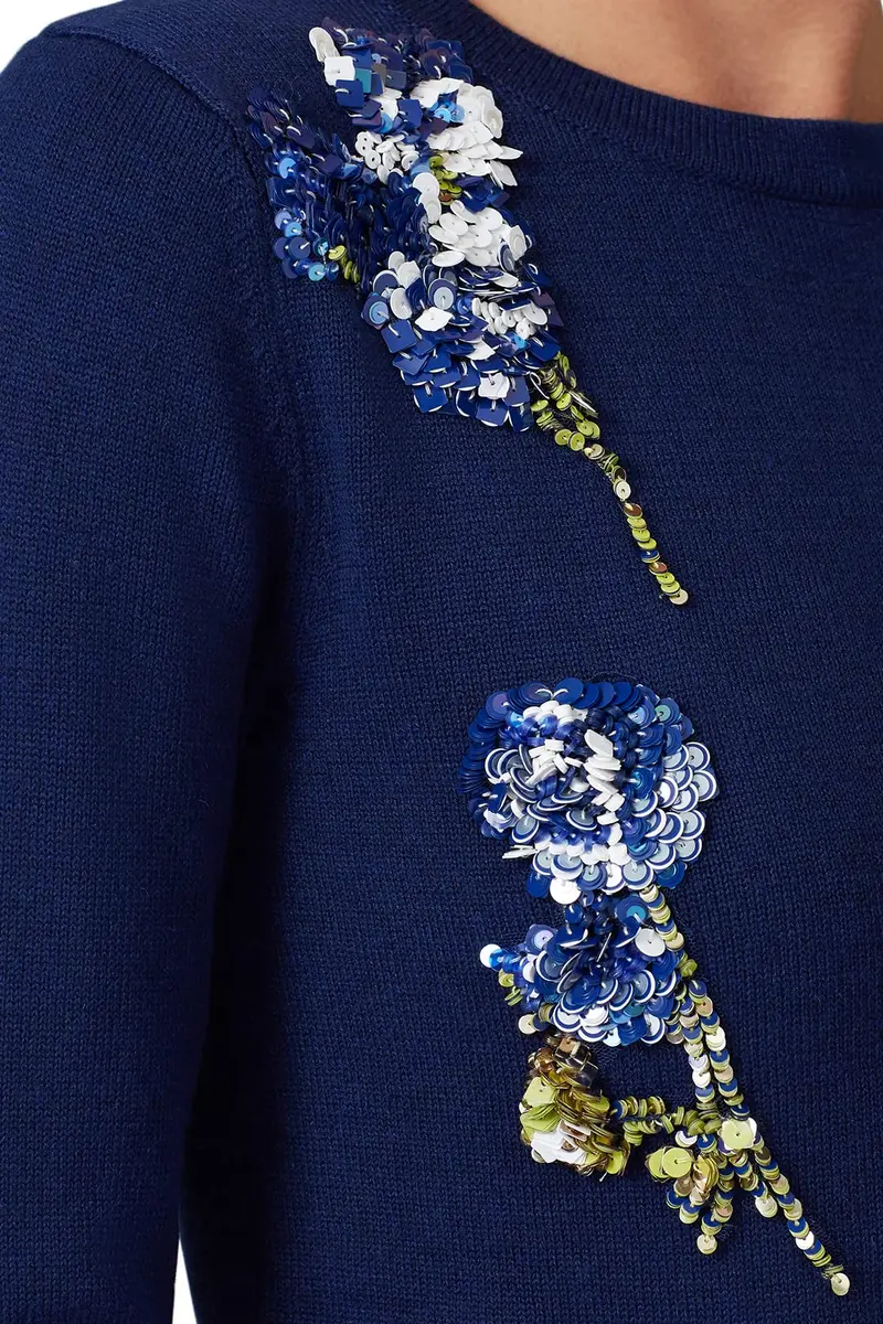 Prabal Gurung Collective Applique Sweater Navy Large | Floral Luxe Texture - view 5