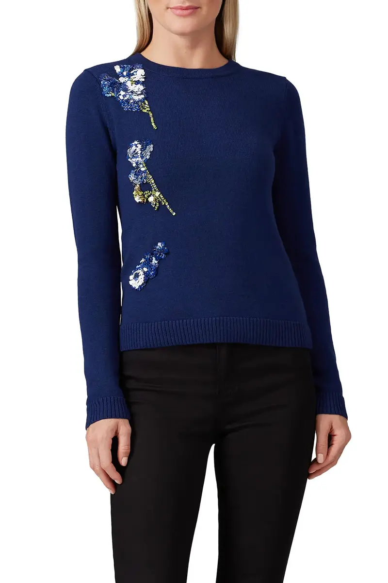 Prabal Gurung Collective Applique Sweater Navy Large | Floral Luxe Texture - view 3