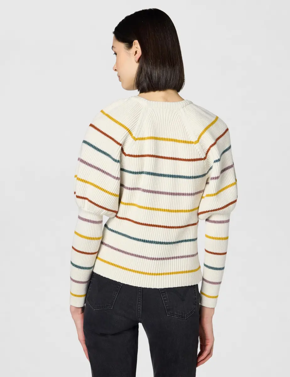 Saylor White Sweater | Puff Sleeve Multi Stripe Knit for Women, X-Small - view 3