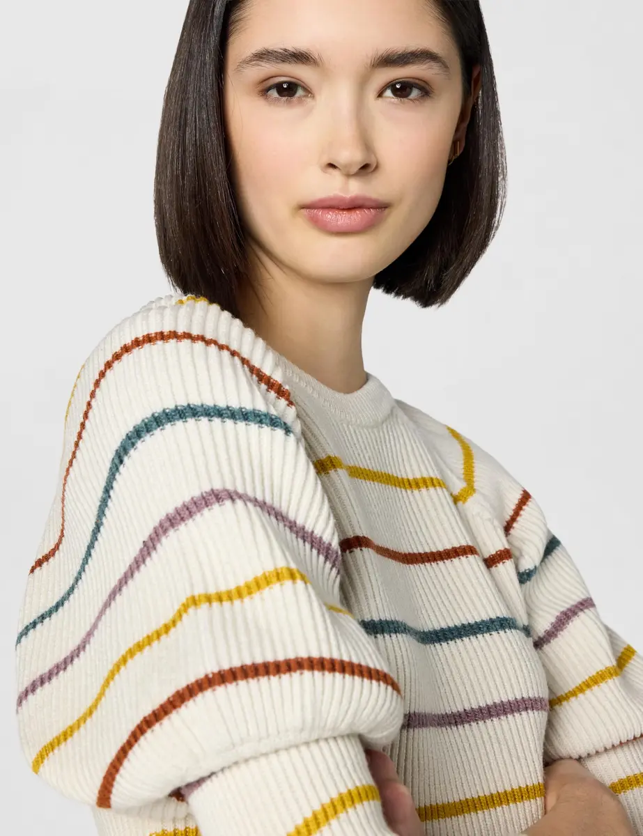 Saylor White Sweater | Puff Sleeve Multi Stripe Knit for Women, X-Small - view 4