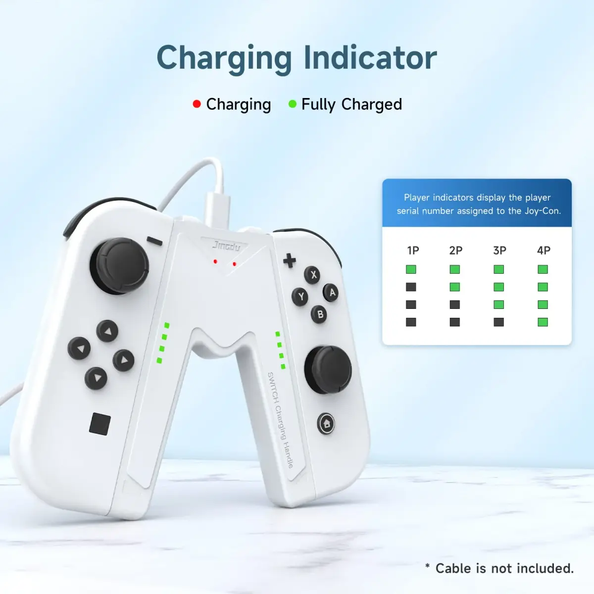 JINGDU White Joy-Con Charging Grip for Nintendo Switch & OLED | Play While Charging - view 3