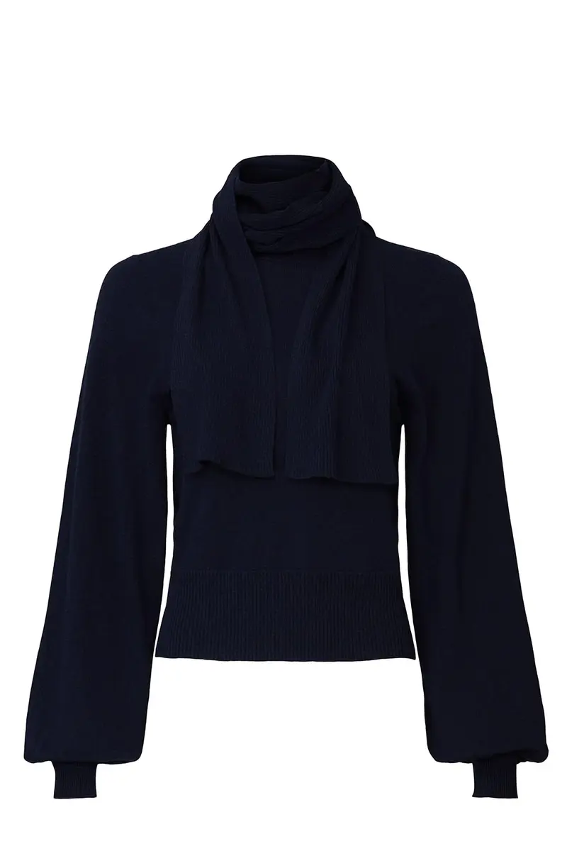 SEE BY Chloé Blue Knit Bow Sweater | Fitted, Polyester Blend, 25" Length - main product image