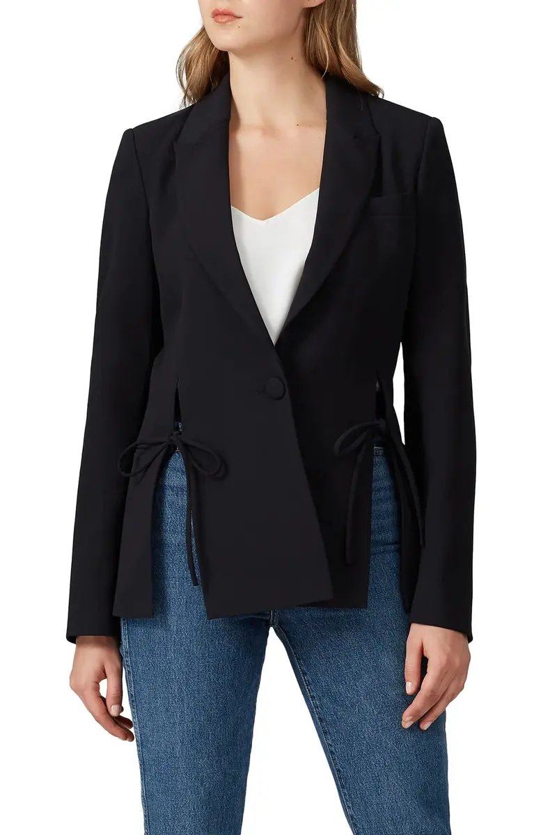 Prabal Gurung Collective Rent the Runway Pre-Loved Black Tie Blazer, 2 | Feminine fall blazer with side tie, polyester blend, slim fit - main product image
