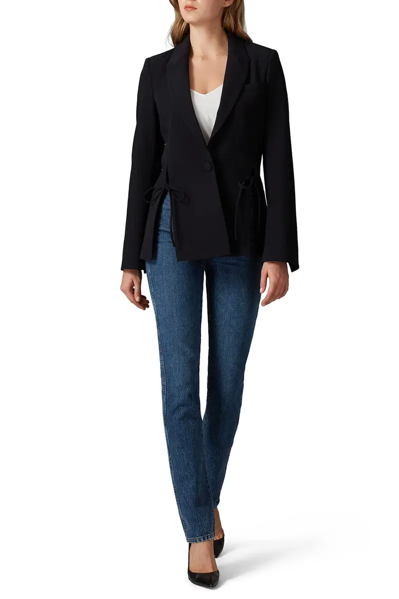 Prabal Gurung Collective Rent the Runway Pre-Loved Black Tie Blazer, 2 | Feminine fall blazer with side tie, polyester blend, slim fit - view 3
