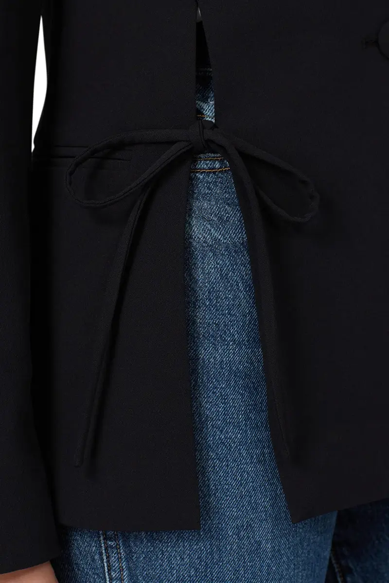 Prabal Gurung Collective Rent the Runway Pre-Loved Black Tie Blazer, 2 | Feminine fall blazer with side tie, polyester blend, slim fit - view 4