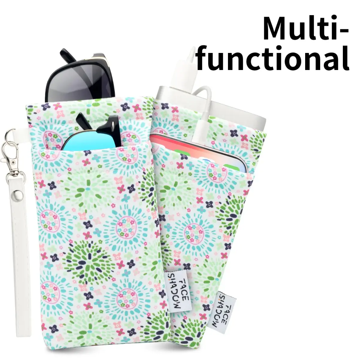 Face Shadow Soft Eyeglass Case with Squeeze Top & Wrist Strap | Fits Two Pairs, Microfiber Lined - view 6