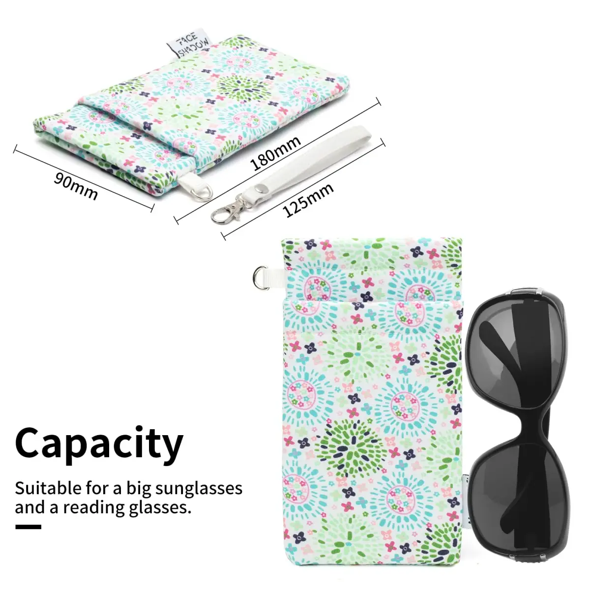 Face Shadow Soft Eyeglass Case with Squeeze Top & Wrist Strap | Fits Two Pairs, Microfiber Lined - view 3