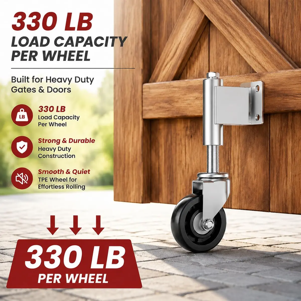 Homhoo Spring Loaded Gate Wheel 10.2cm (4 Inch) 2 Pack | Heavy Duty Steel Swivel Caster for Outdoor Wooden Gates, 330 LBS Load Capacity - view 2