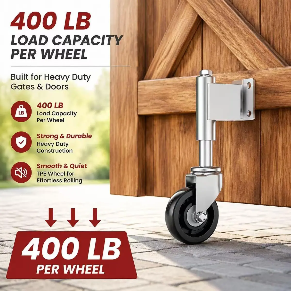Homhoo 5” Spring Loaded Gate Wheel for Outdoor Wooden Gate Fence | Heavy Duty Support, 2 Pack - view 4