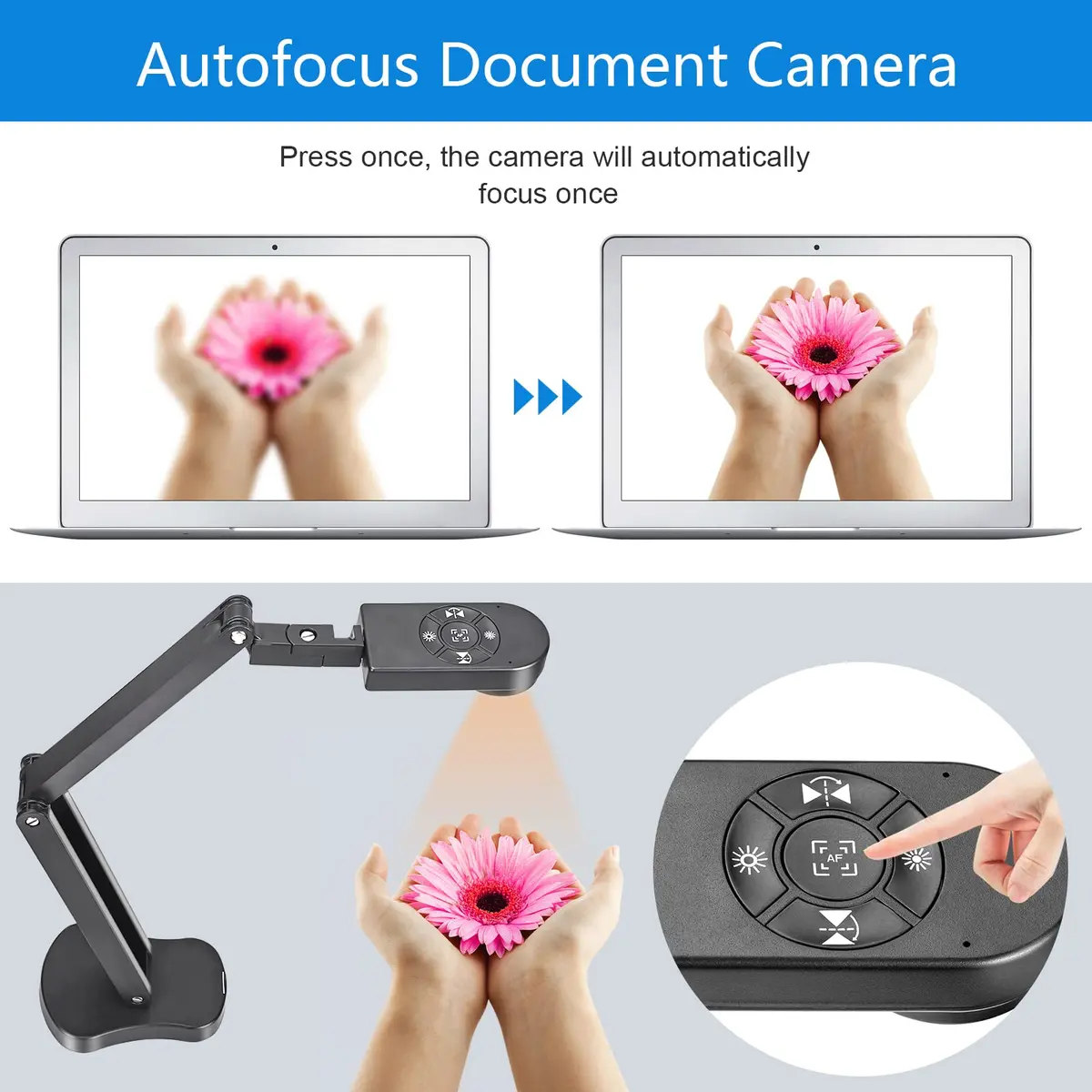 kitchbai 8MP Document Camera Visualiser 2448P | 4K USB Webcam with Dual Mics & 3-Level LED Light - view 5