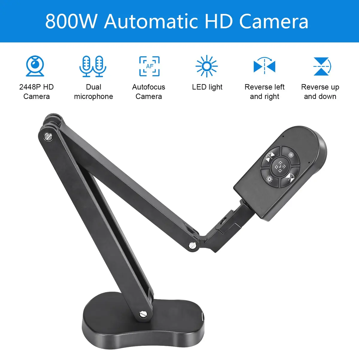 kitchbai 8MP Document Camera Visualiser 2448P | 4K USB Webcam with Dual Mics & 3-Level LED Light - view 2