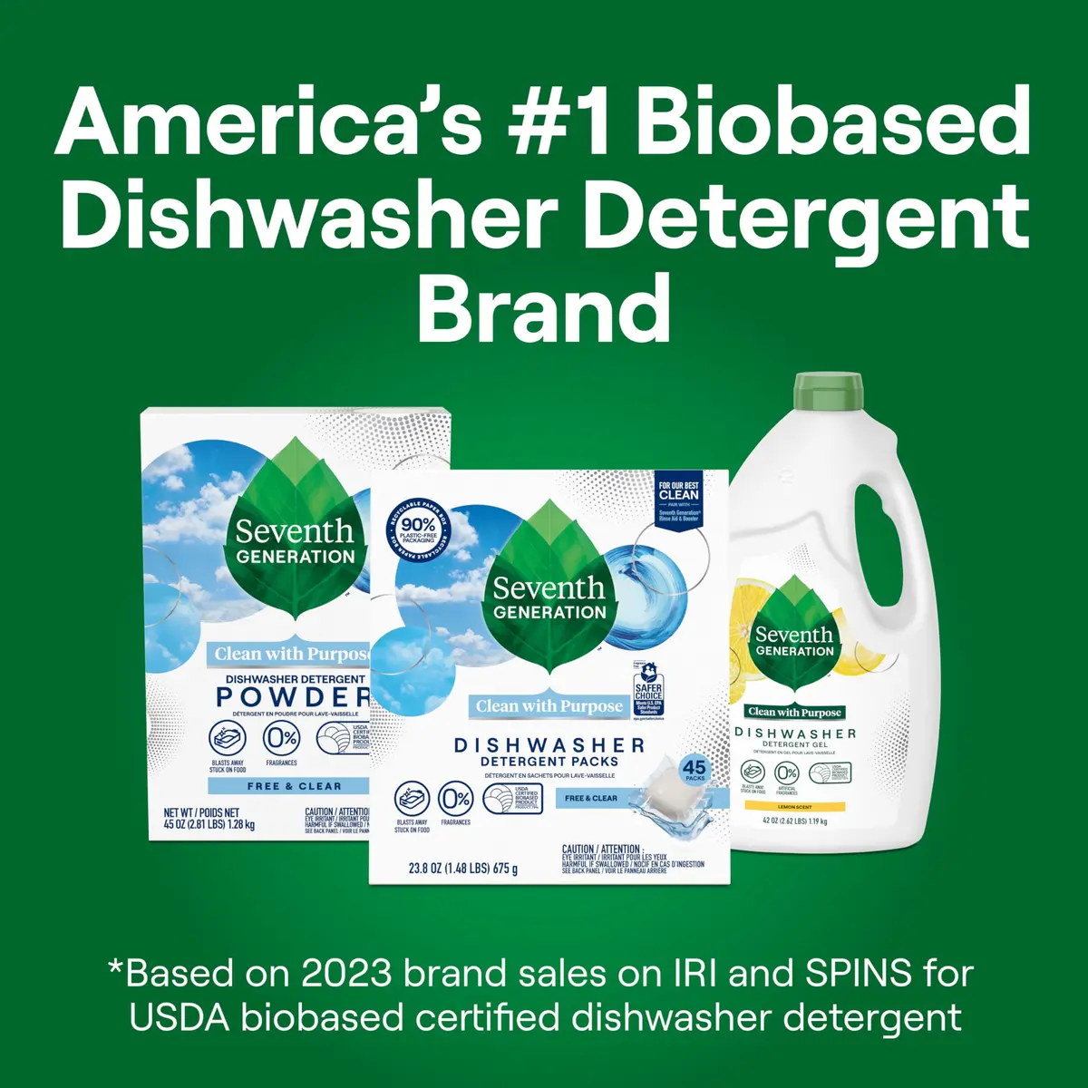 Seventh Generation Free & Clear Dishwasher Detergent Packs, 20 Count (0.349 kg) | USDA Certified Biobased 78% - view 4