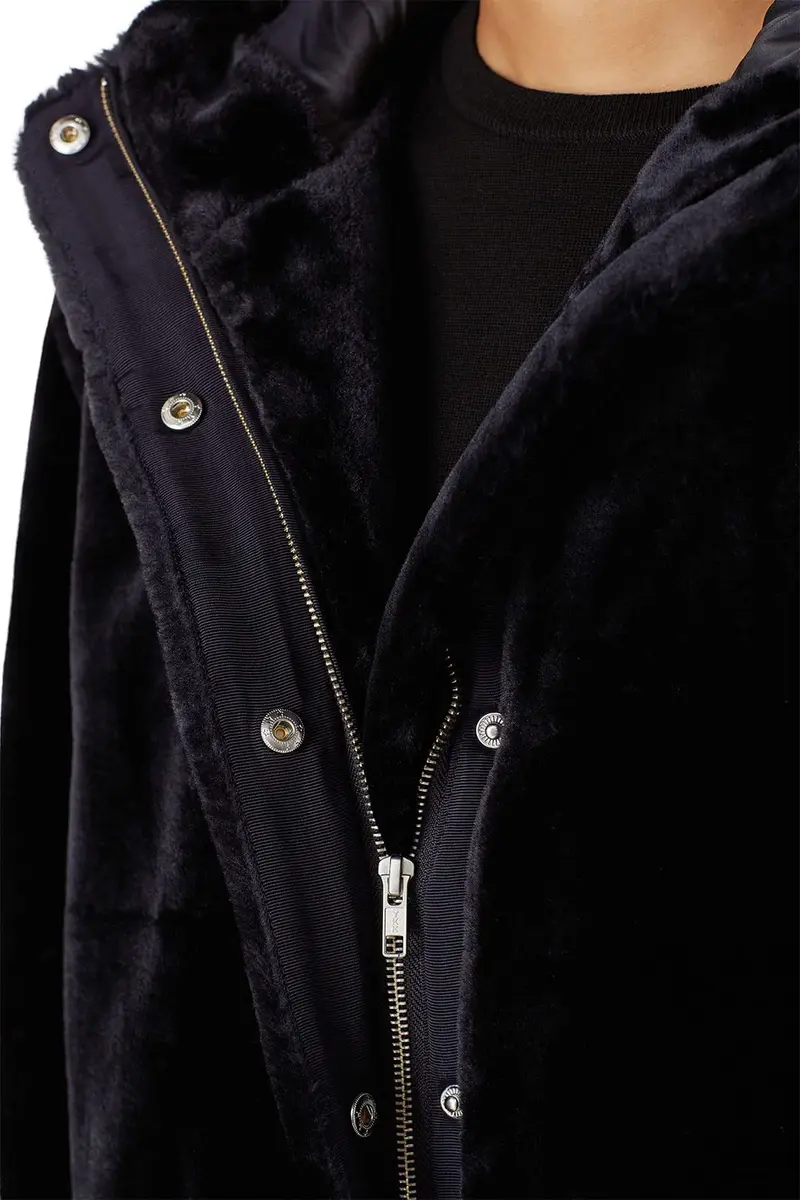 Samsøe Sabal Faux Fur Jacket | Hooded, Blue, Medium | Trendy Pre-Loved Coat - view 5