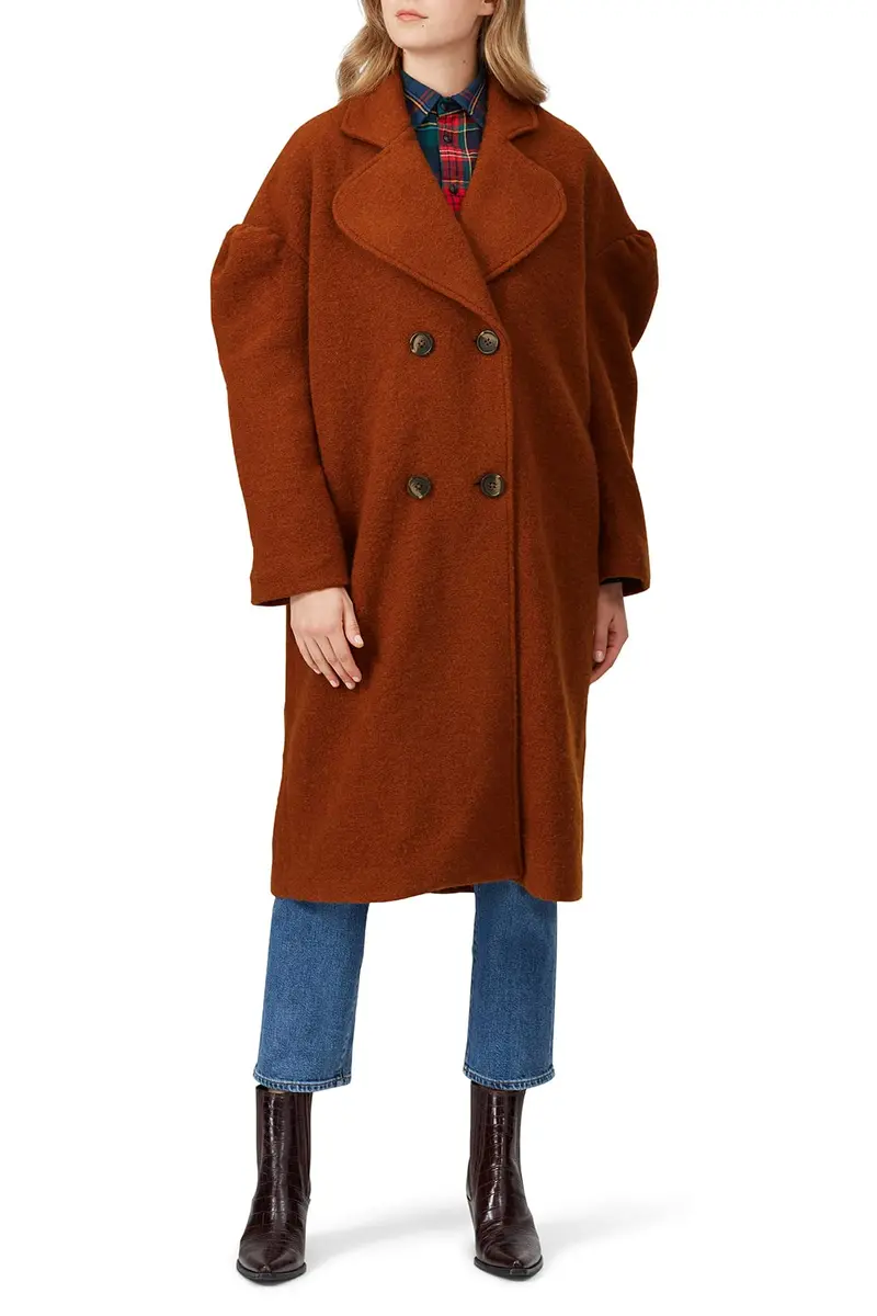 Line + Dot Leonora Coat S | Fitted Wool & Crepe, Brown, Perfect for Fall & Indian Climate - main product image