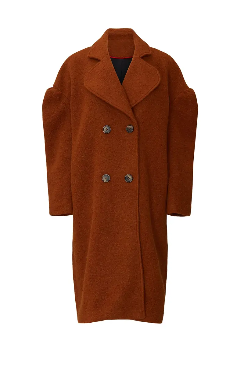 Line + Dot Leonora Coat S | Fitted Wool & Crepe, Brown, Perfect for Fall & Indian Climate - view 2