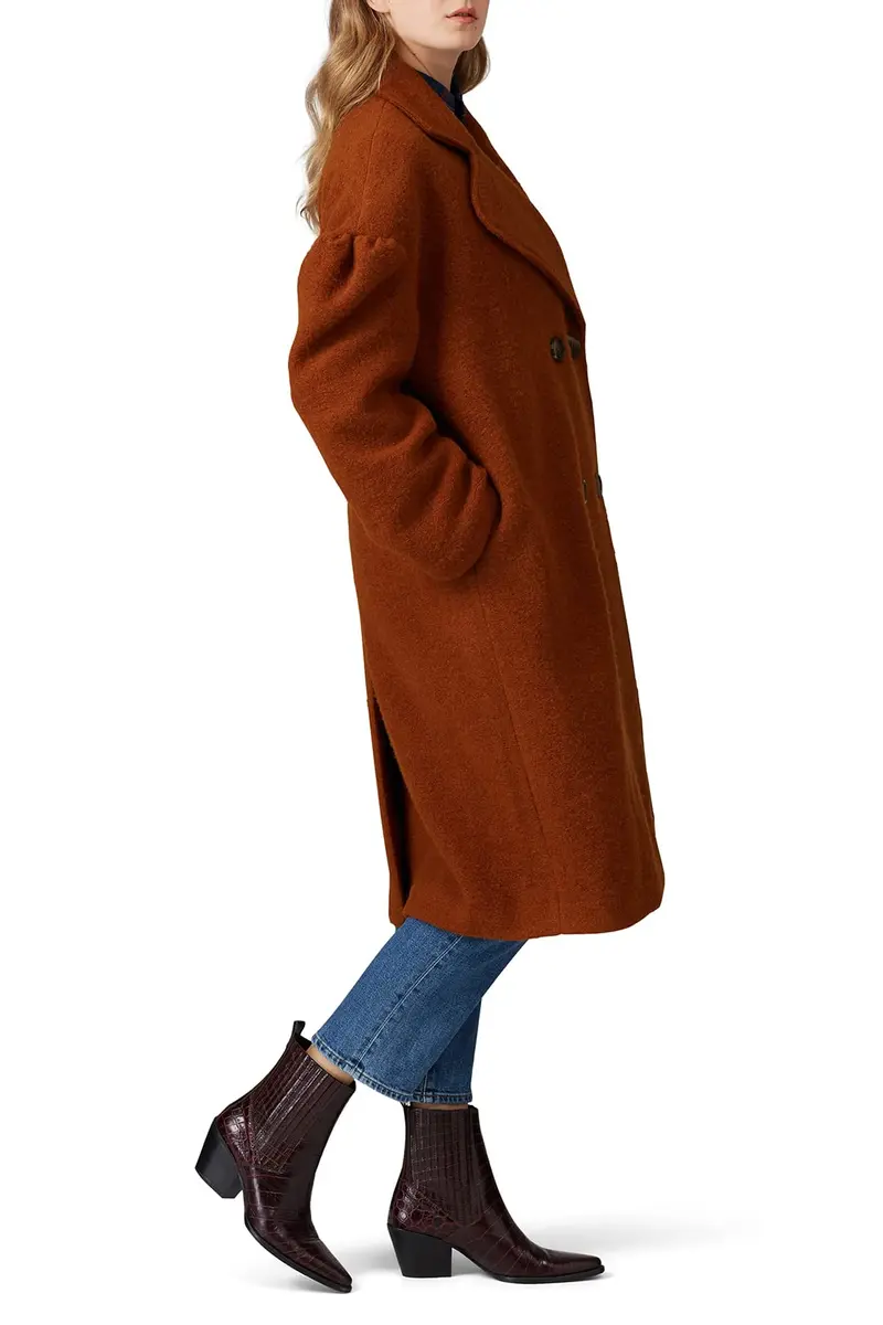 Line + Dot Leonora Coat S | Fitted Wool & Crepe, Brown, Perfect for Fall & Indian Climate - view 3