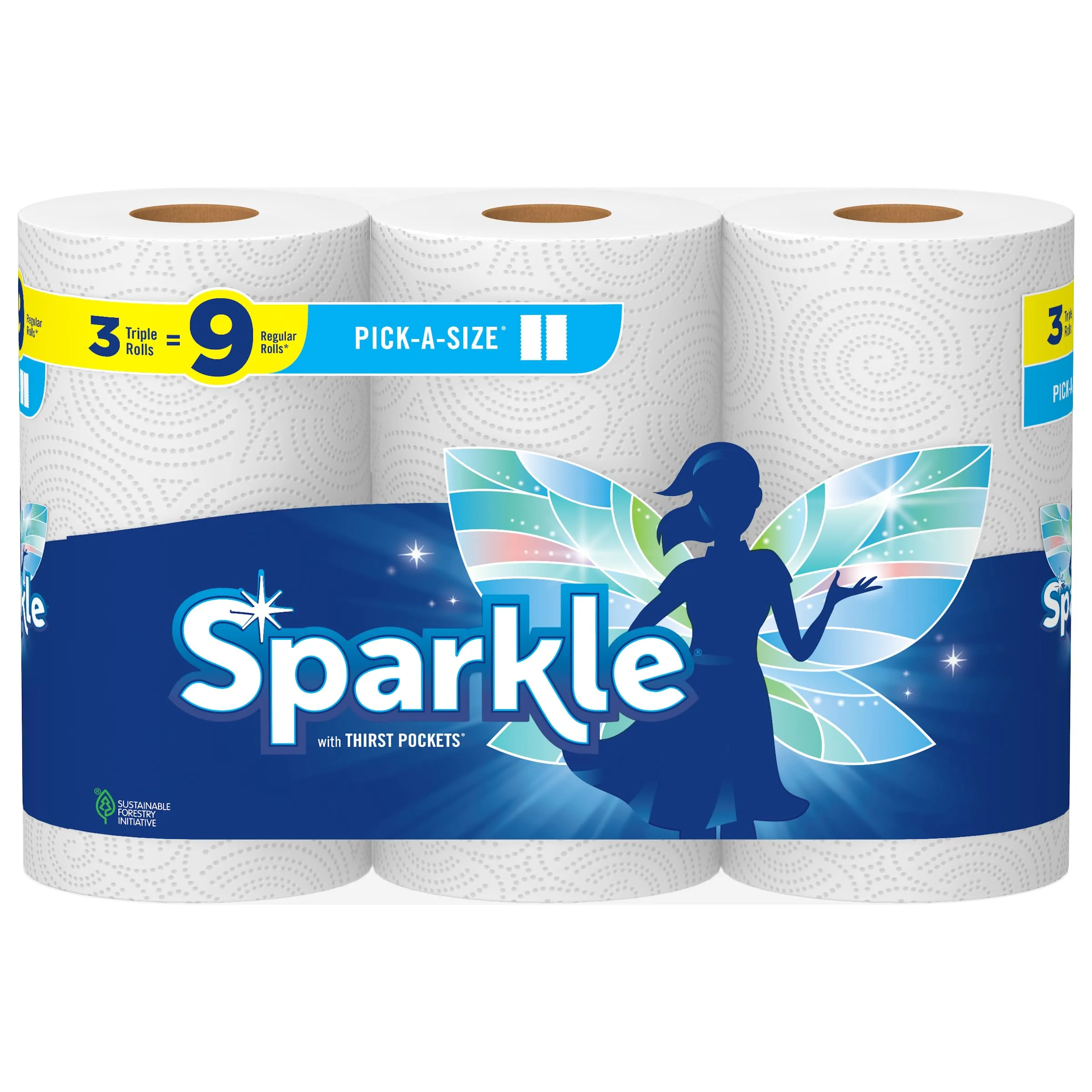 Sparkle Pick-A-Size Paper Towels, 3 Triple Rolls = 9 Regular Rolls, Everyday Value with Full and Half Sheets - main product image