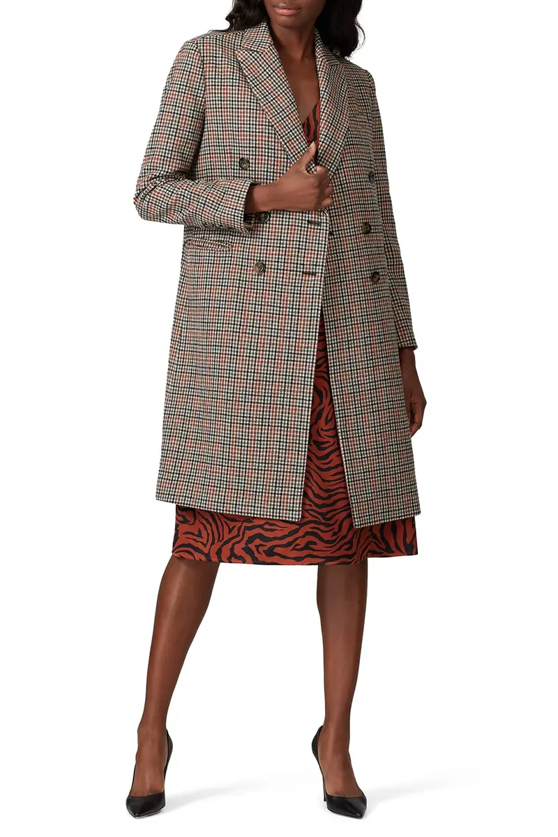 Sweet Baby Jamie Double Breasted Plaid Wool Coat | Menswear-Inspired, Large - main product image