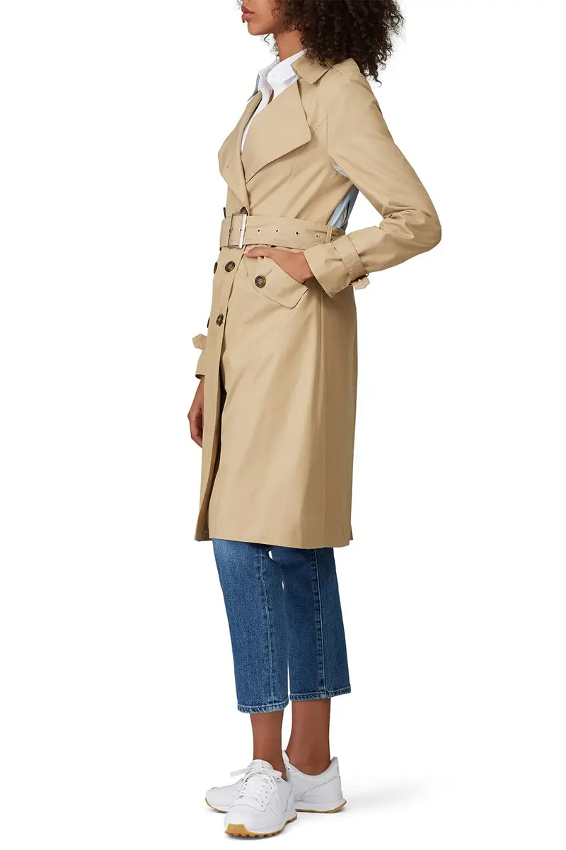 Thakoon Collective Trench Coat 6 | Classic Striped Camel Design, US Import, Loose Fit, 39.5" Length - view 3