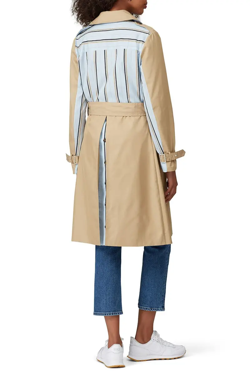 Thakoon Collective Trench Coat 6 | Classic Striped Camel Design, US Import, Loose Fit, 39.5" Length - view 4