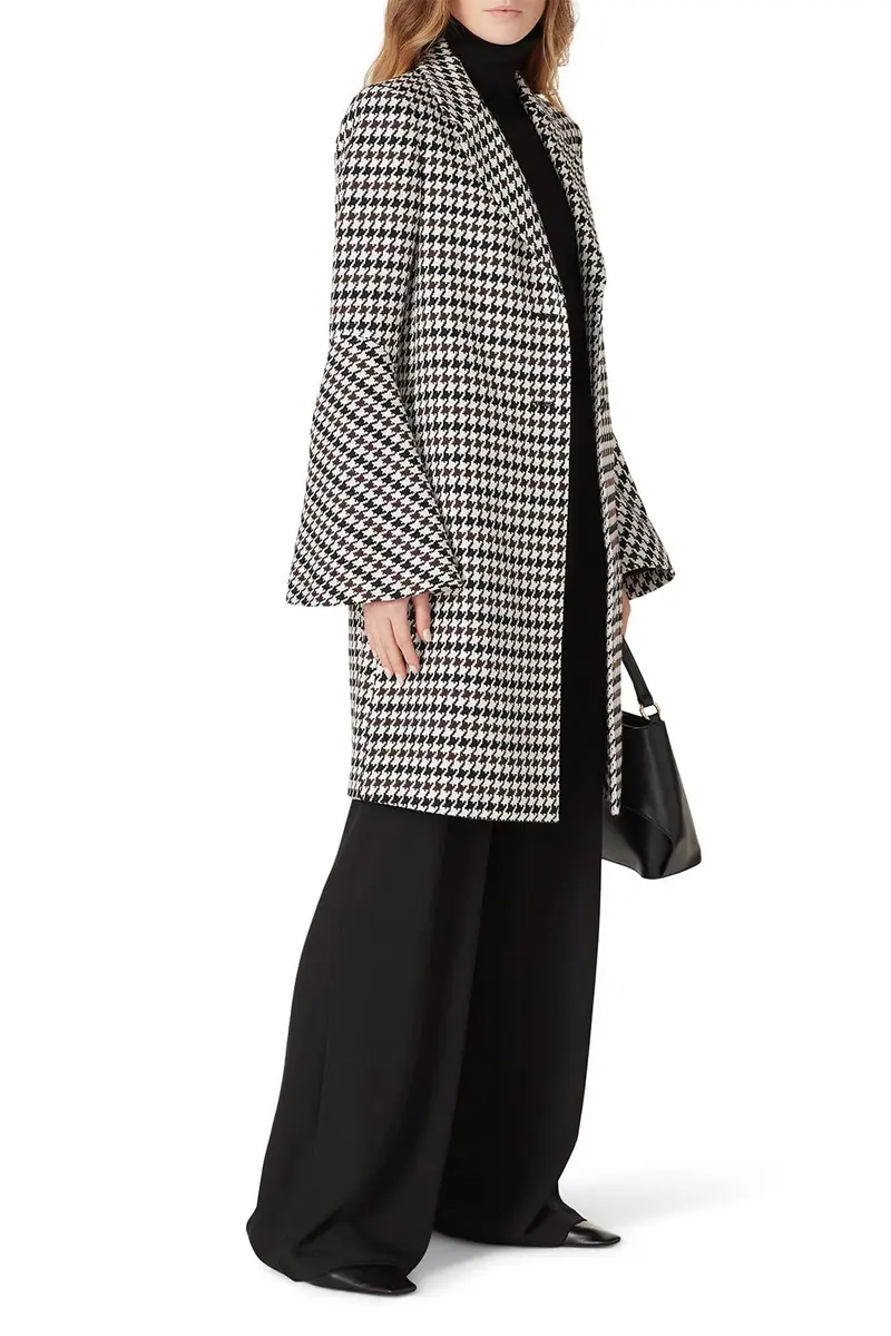 Derek Lam Collective Houndstooth Bell Sleeve Coat | Retro-Chic Wool Coat for Women - main product image