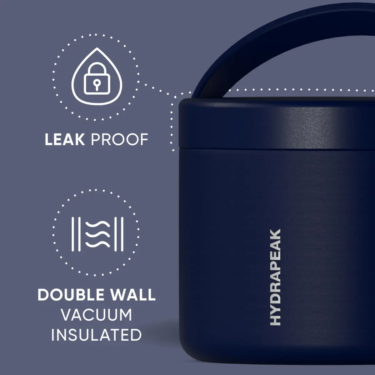 Hydrapeak 18oz Stainless Steel Vacuum Insulated Food Jar | 532ml (18 fl oz) Navy - view 3
