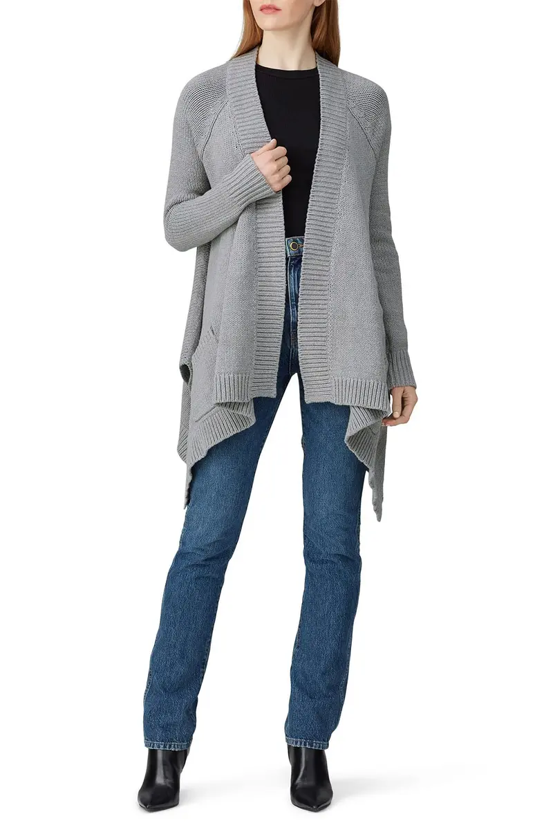 KF/KaufmanFranco Collective Grey Drape Cardigan Large | Open Front, Polyester Blend, Casual Style - main product image