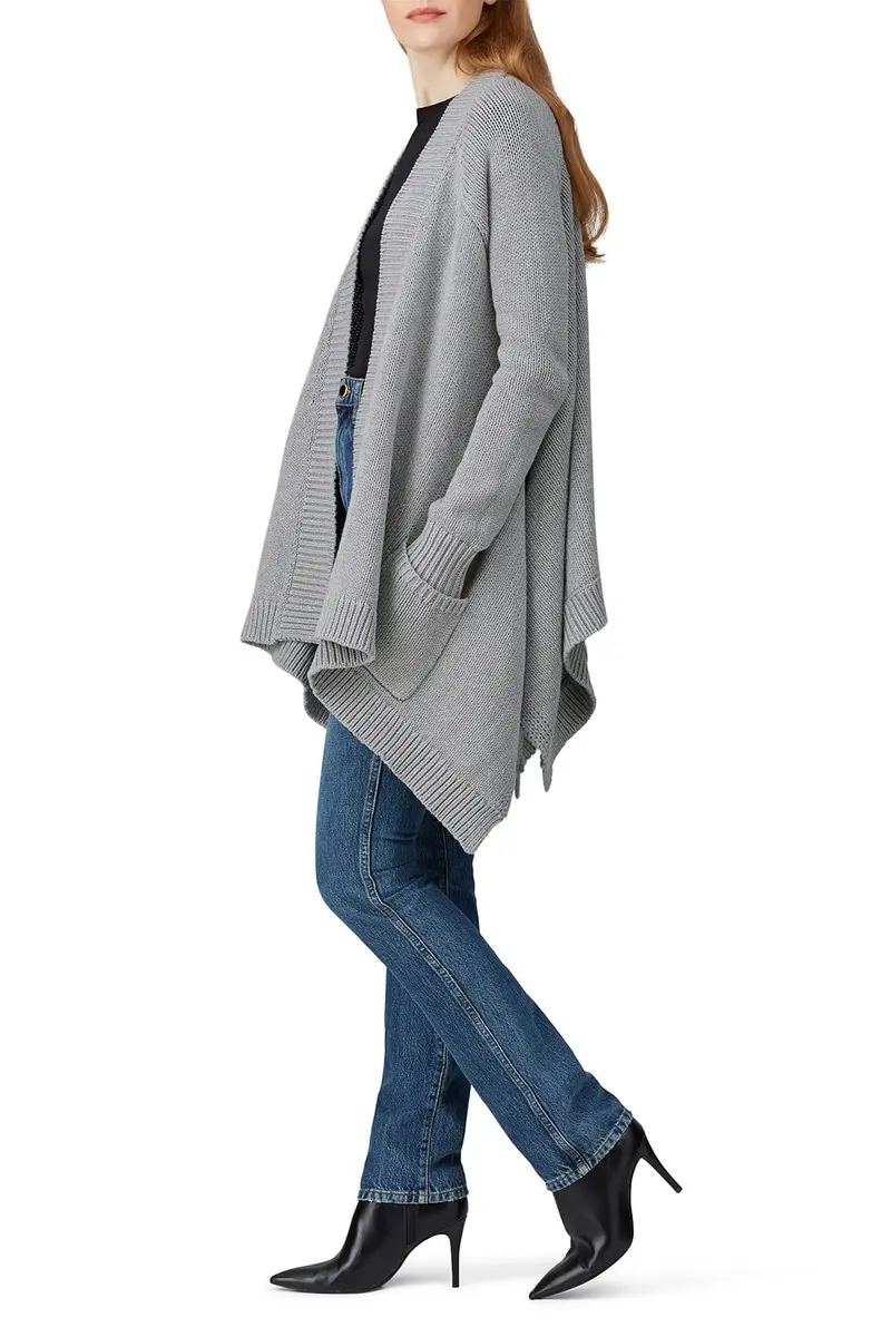 KF/KaufmanFranco Collective Grey Drape Cardigan Large | Open Front, Polyester Blend, Casual Style - view 3