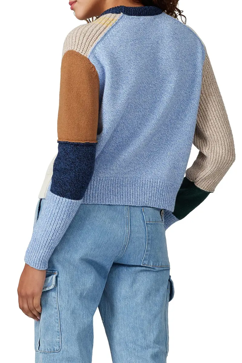 ALEXACHUNG Wool Patchwork Sweater | Crew Neck, Small, Multicolored, Fitted - view 4