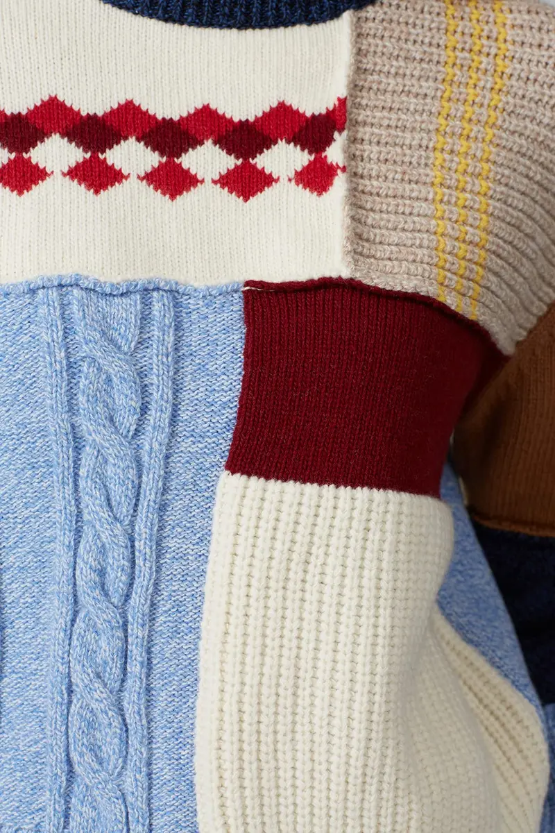 ALEXACHUNG Wool Patchwork Sweater | Crew Neck, Small, Multicolored, Fitted - view 5