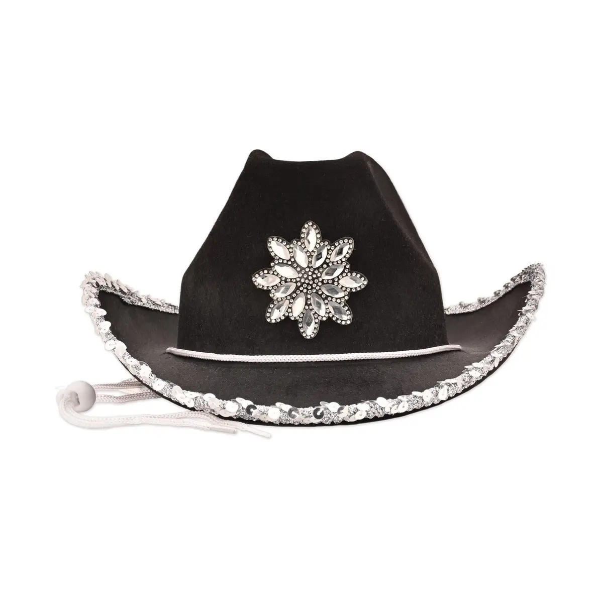Beistle Black Felt Cowgirl Hat with Gemstones | Novelty Western Costume Accessory - main product image