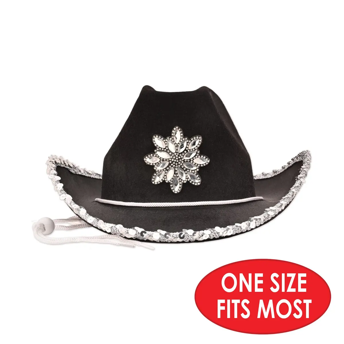 Beistle Black Felt Cowgirl Hat with Gemstones | Novelty Western Costume Accessory - view 2