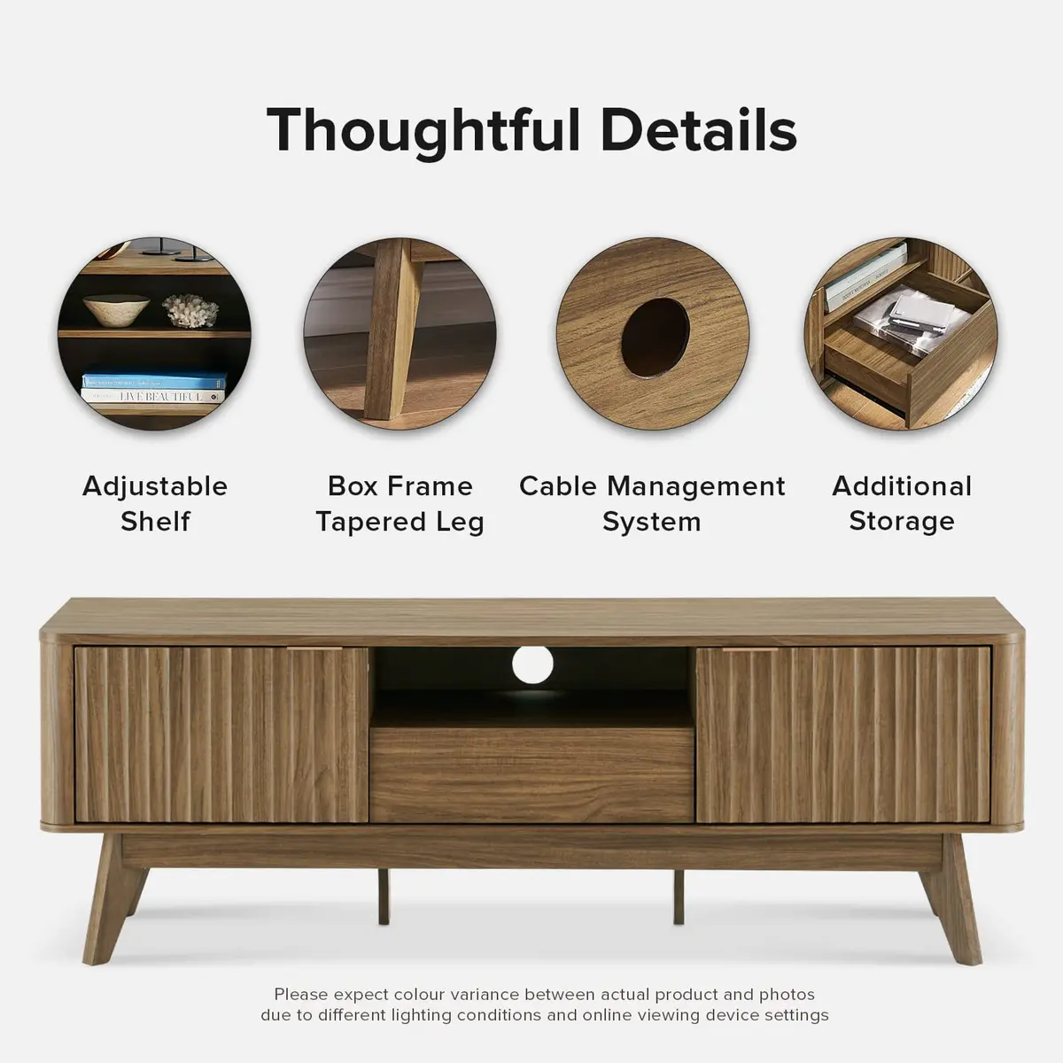 mopio Brooklyn TV Stand, Waveform, Mid-Century Modern 57" Walnut | Art Deco & Modern Style - view 5