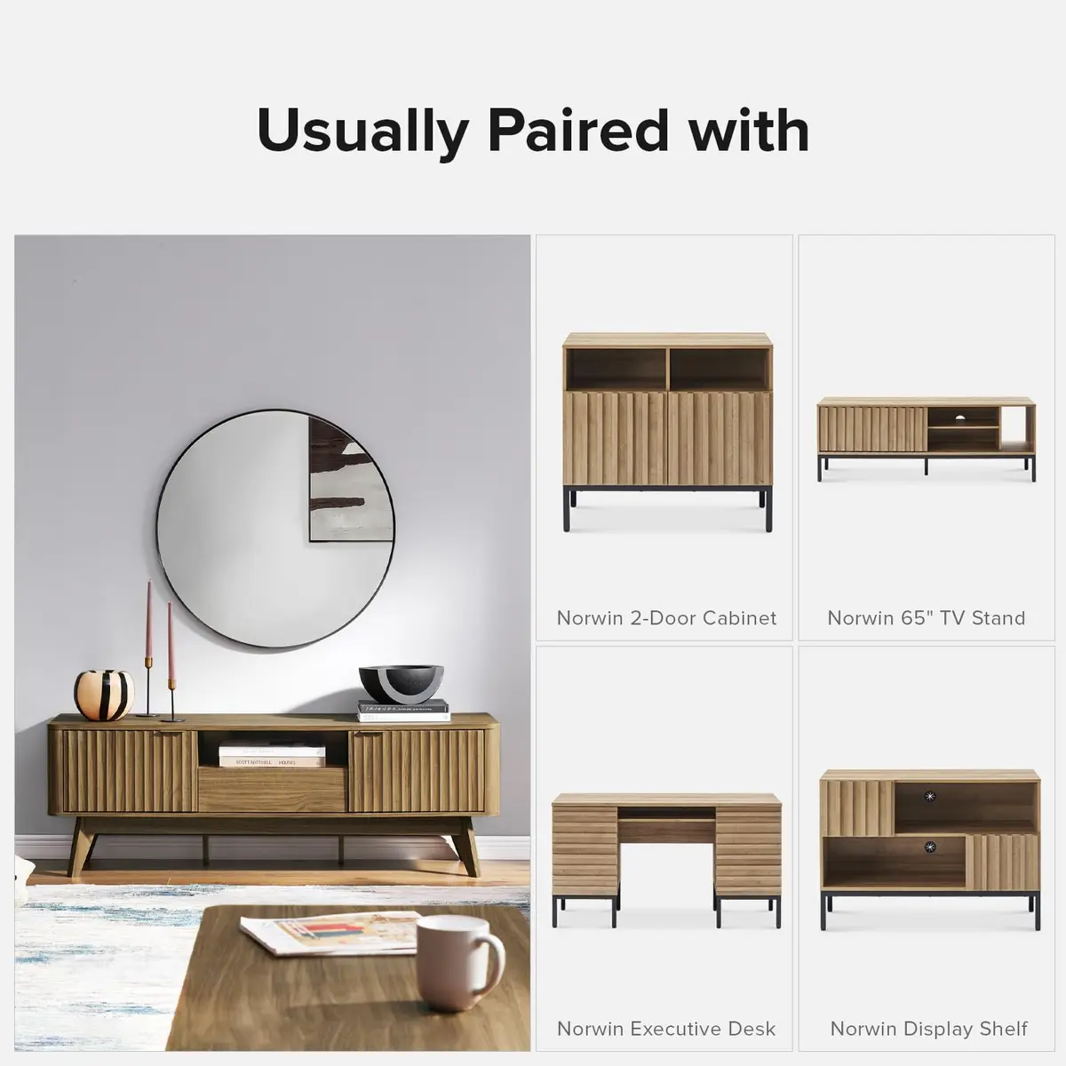 mopio Brooklyn TV Stand, Waveform, Mid-Century Modern 57" Walnut | Art Deco & Modern Style - view 7