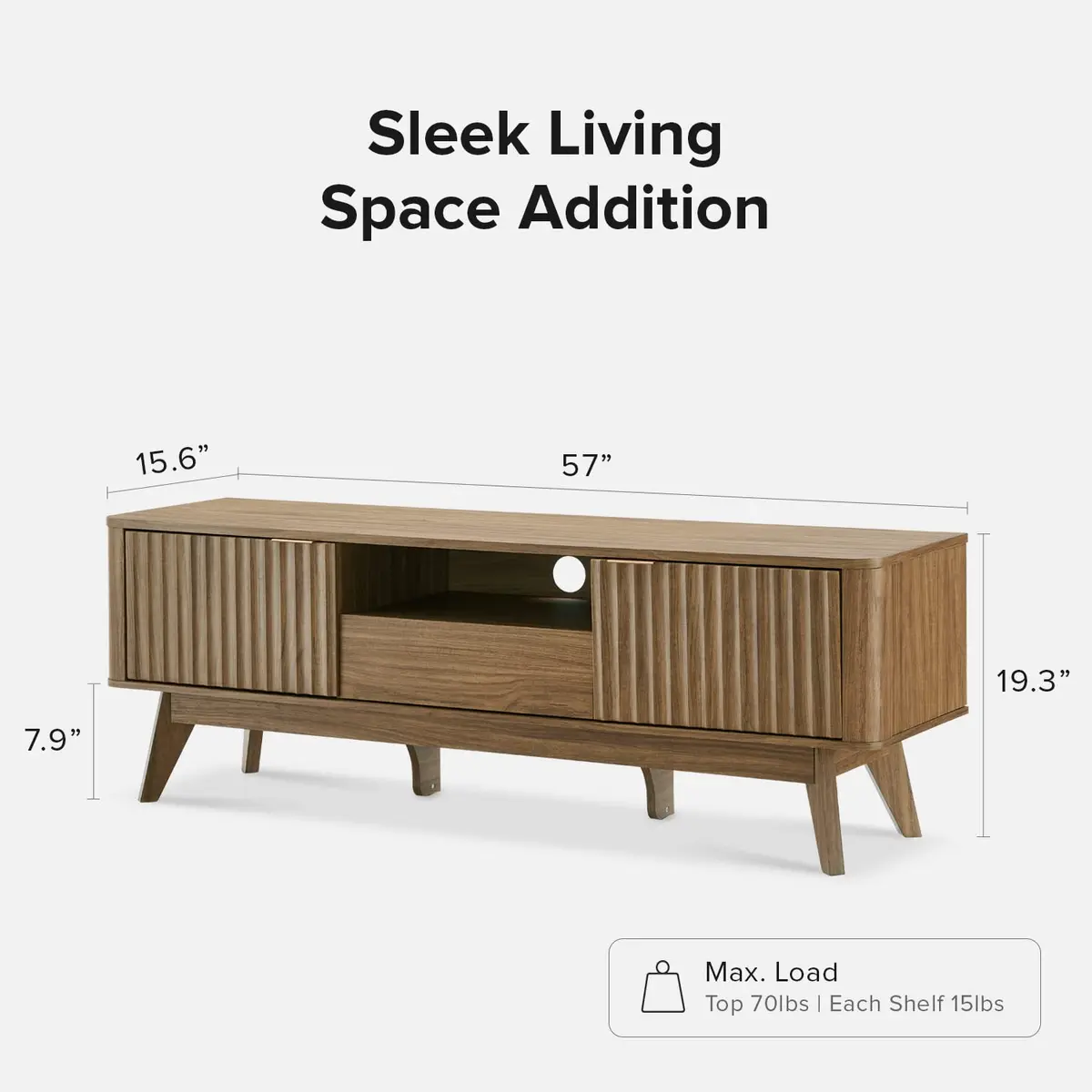 mopio Brooklyn TV Stand, Waveform, Mid-Century Modern 57" Walnut | Art Deco & Modern Style - view 2