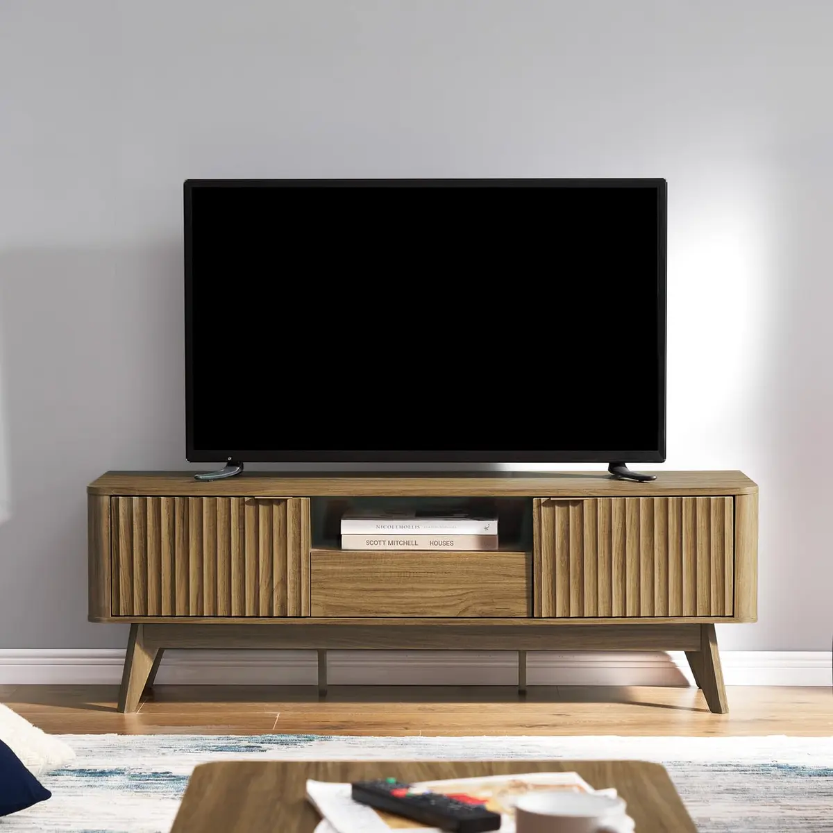 mopio Brooklyn TV Stand, Waveform, Mid-Century Modern 57" Walnut | Art Deco & Modern Style - view 4