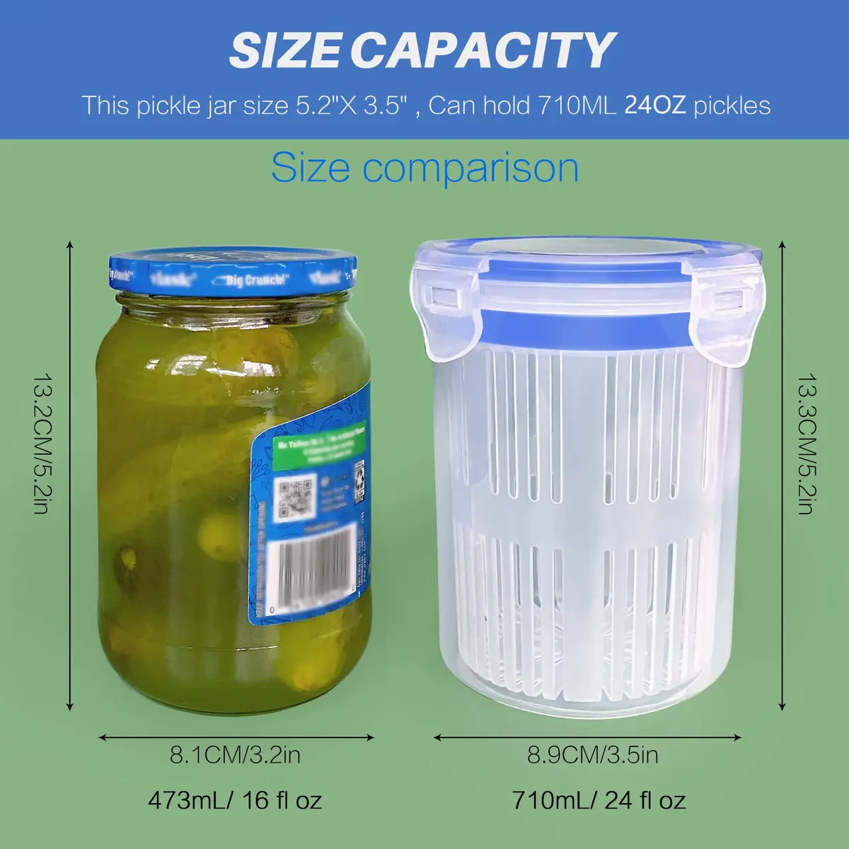 KIKINIKO Pickle Jar 24oz 2Pack | Leak Proof, Lock Lid, Suitable for Kimchi & Pickles - view 2