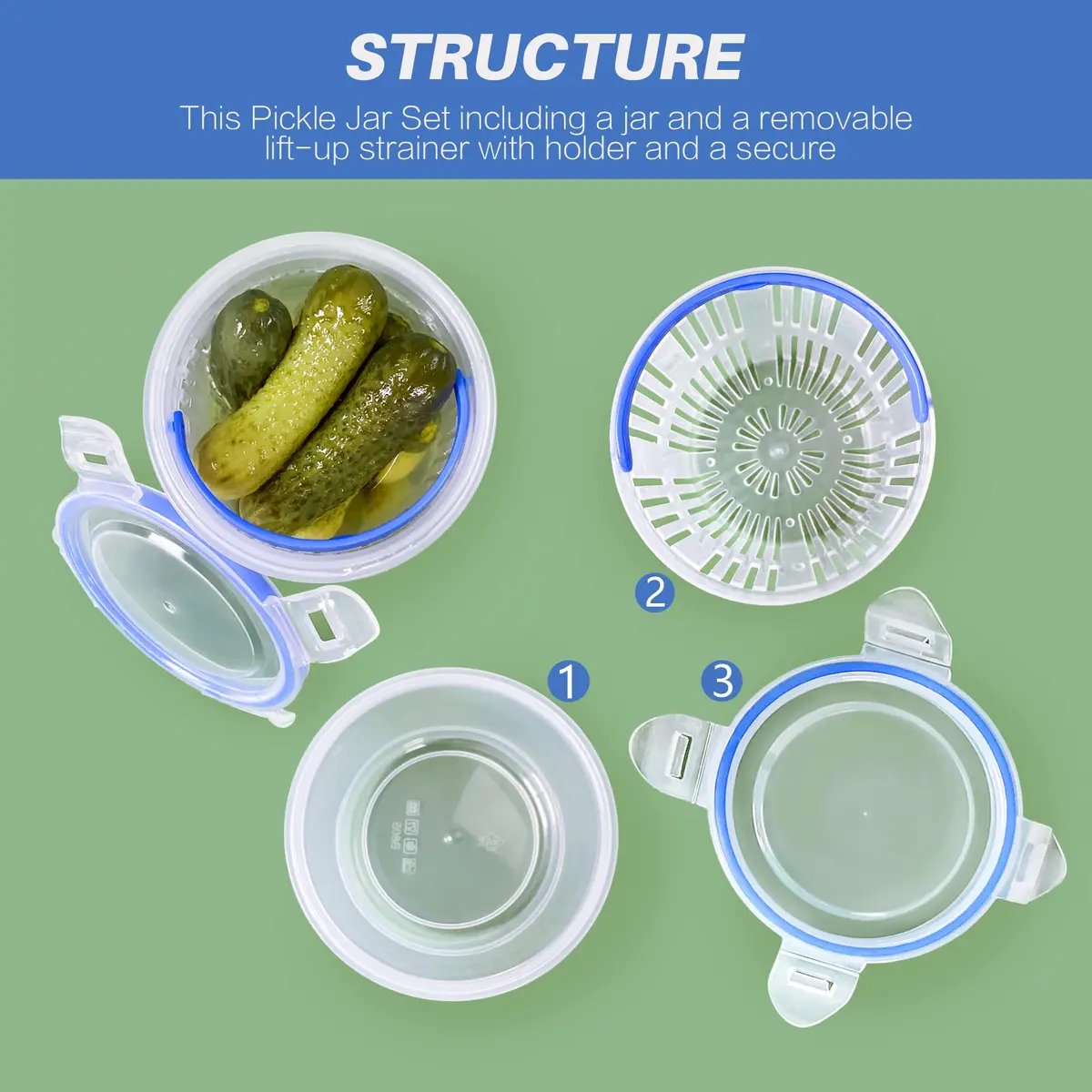 KIKINIKO Pickle Jar 24oz 2Pack | Leak Proof, Lock Lid, Suitable for Kimchi & Pickles - view 3