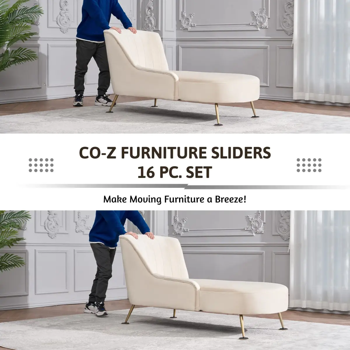 CO-Z Heavy-Duty Furniture Sliders - 16 Pack (8 Plastic, 8 Felt) 8.9cm Round | Move Furniture Easily on Carpet & Hardwood - view 3