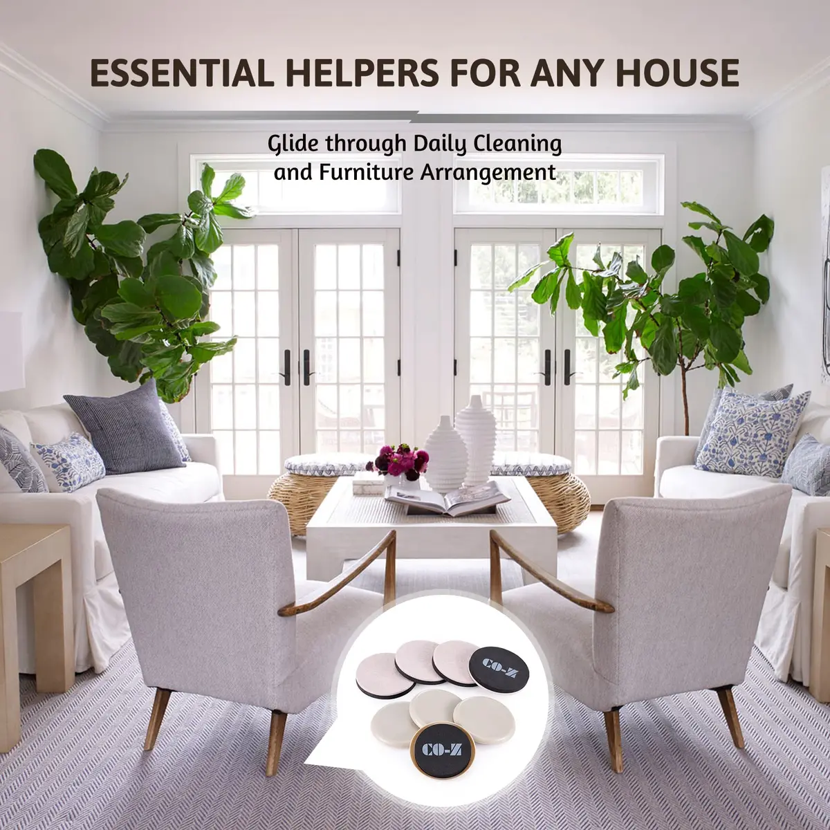 CO-Z Felt Furniture Sliders - 8 Pack with 4 Plastic & 4 Felt Sliders, 3 1/2" Reusable Furniture Sliders for Carpet Hardwood Floors, Heavy-Duty Furniture Gliders Movers, Moving Pads for Heavy Furniture - view 7