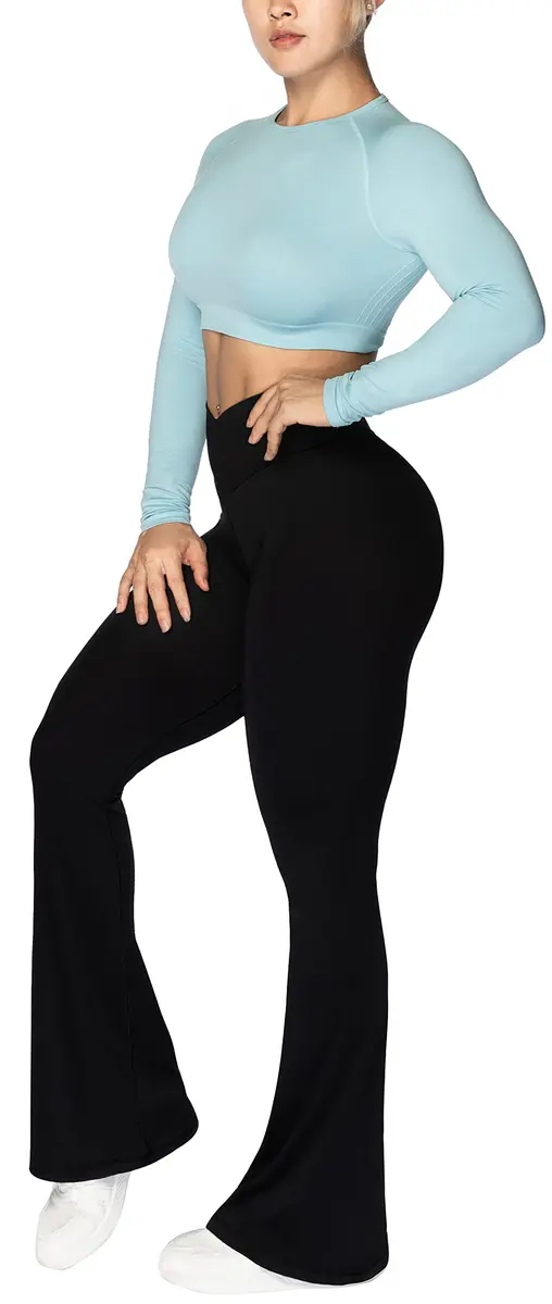 Sunzel Flare Leggings, Crossover Yoga Pants for Women with Tummy Control, High-Waisted and Wide Leg Black | Flared Yoga Pants for All Body Types - view 8