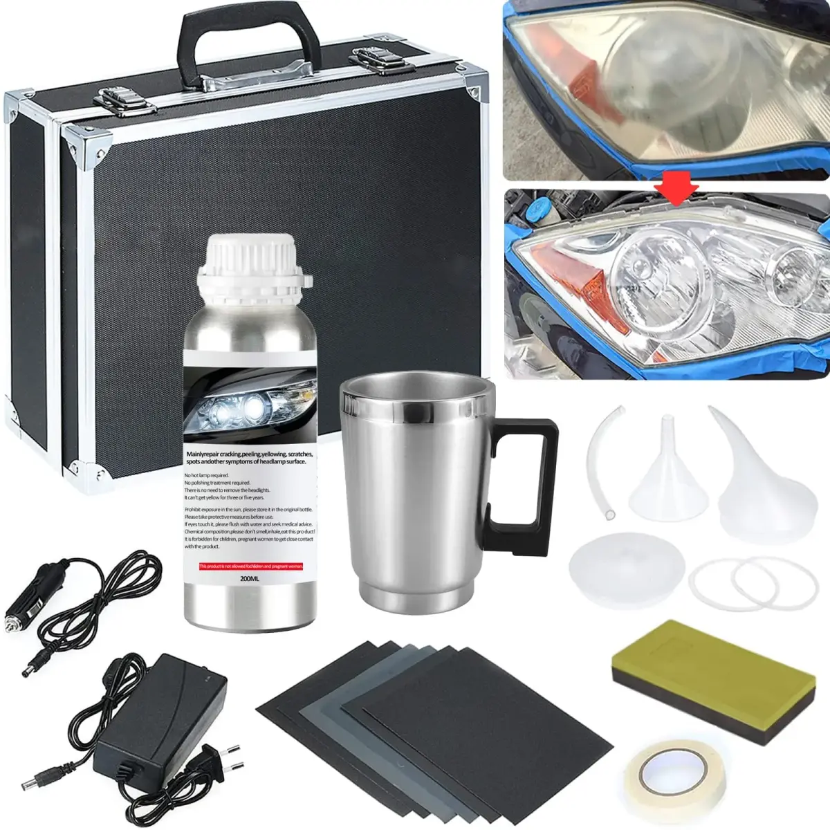 Pmbqifay Headlight Restoration Kit with 200ML Repair Liquid | Restores Clarity & Safety - main product image