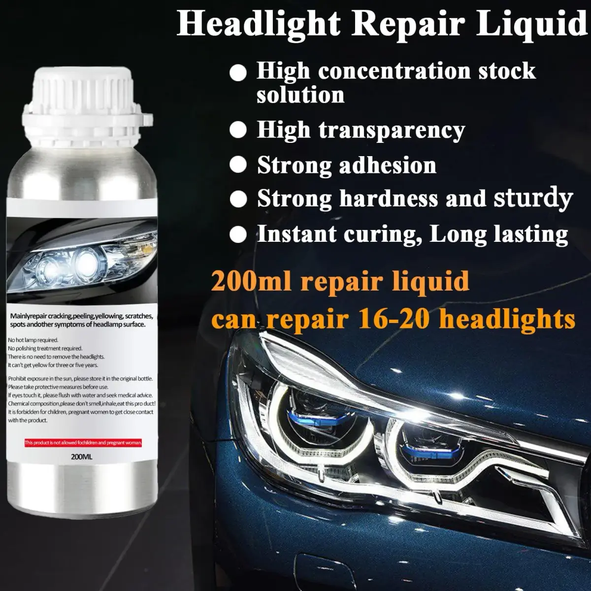 Pmbqifay Headlight Restoration Kit with 200ML Repair Liquid | Restores Clarity & Safety - view 3