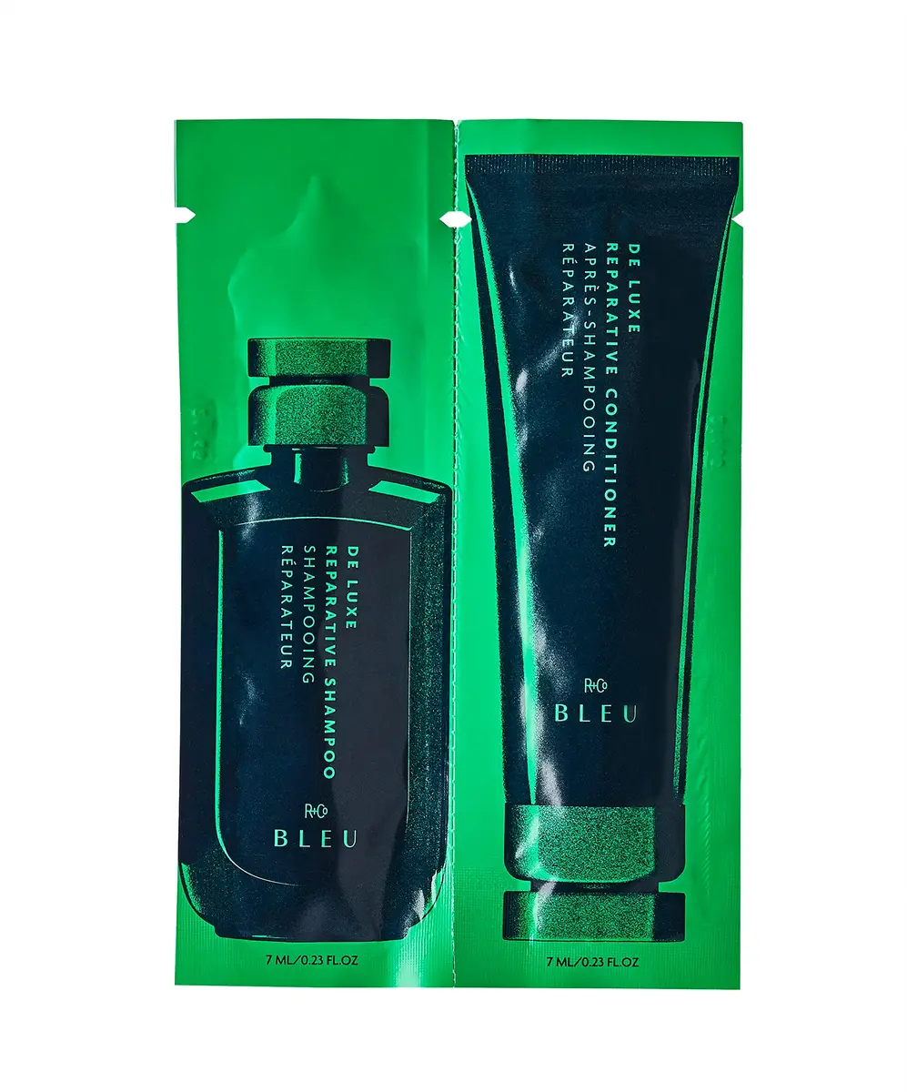 R+Co BLEU DE LUXE Reparative Shampoo + Conditioner 14ml | Hydrates & Repairs Coarse Hair - main product image