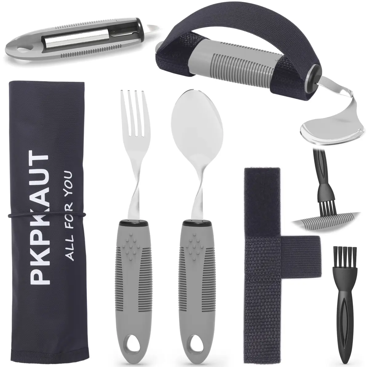 PKPKAUT Weighted Adaptive Utensils Set with Bendable Spoon & Fork 240g (8.5oz) | Aids Hand Tremors & Arthritis - main product image