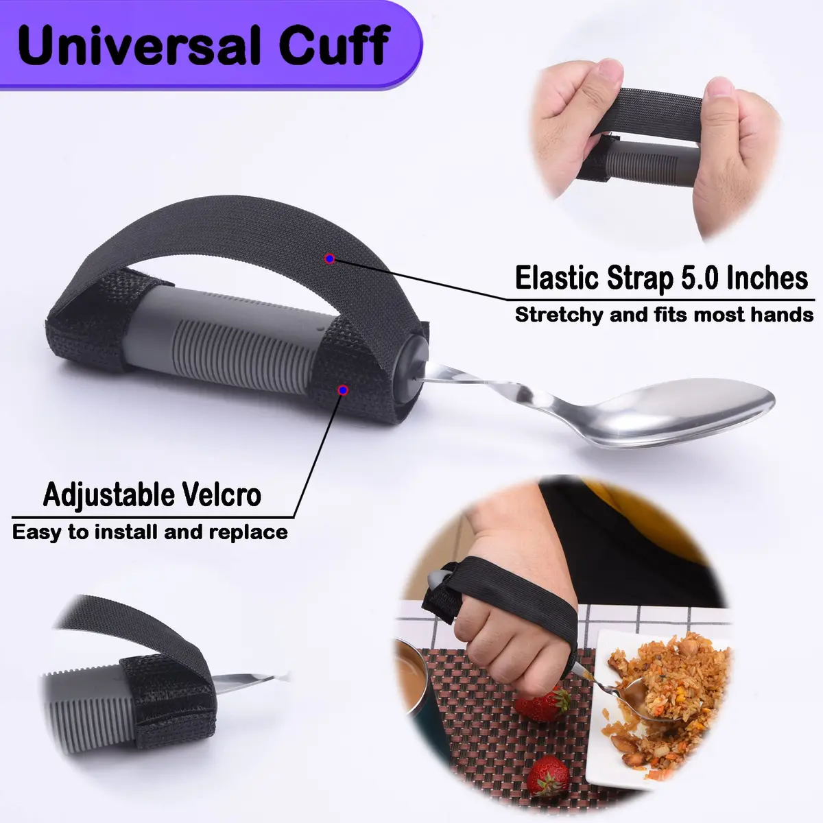 PKPKAUT Weighted Adaptive Utensils Set with Bendable Spoon & Fork 240g (8.5oz) | Aids Hand Tremors & Arthritis - view 5