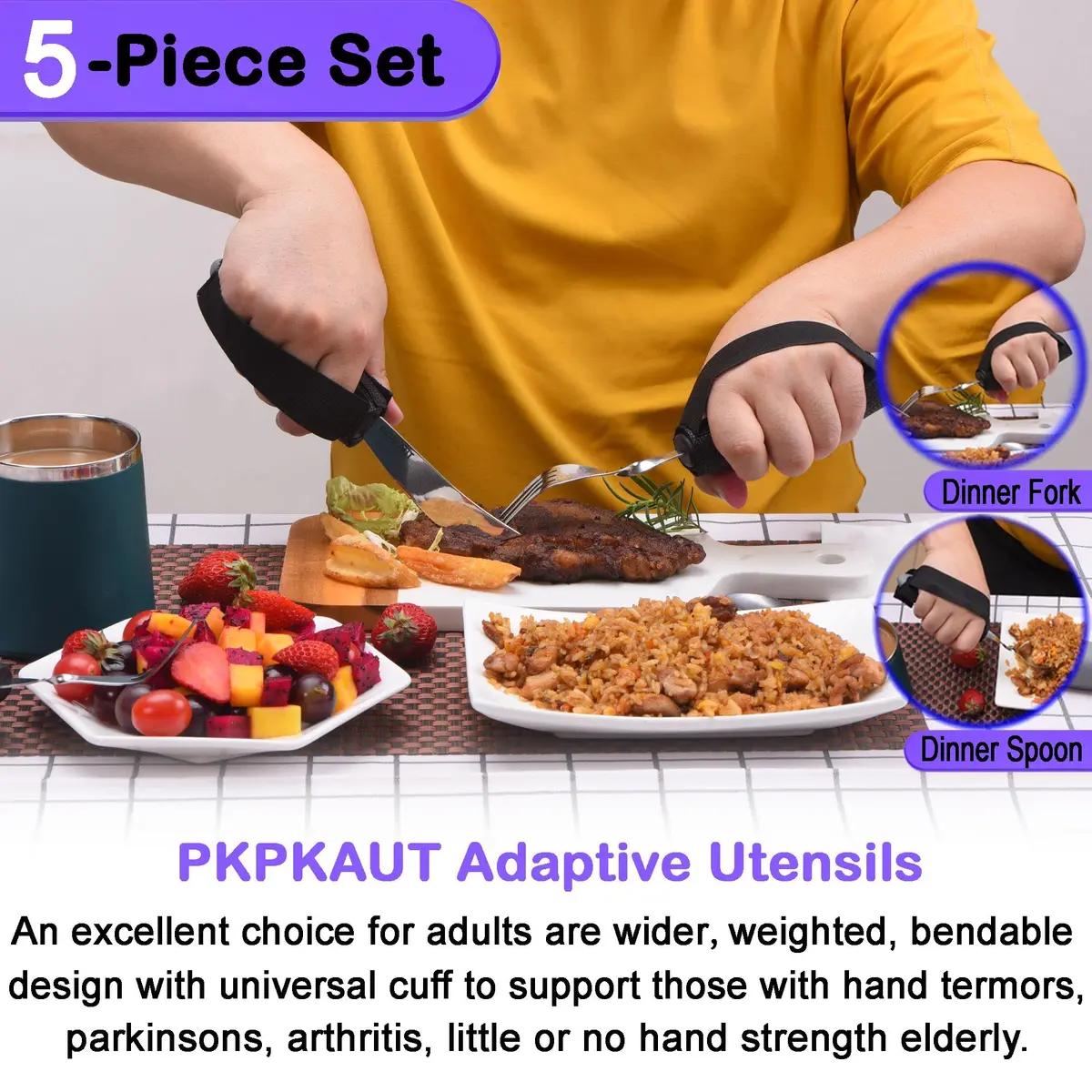 PKPKAUT Weighted Adaptive Utensils Set with Bendable Spoon & Fork 240g (8.5oz) | Aids Hand Tremors & Arthritis - view 2